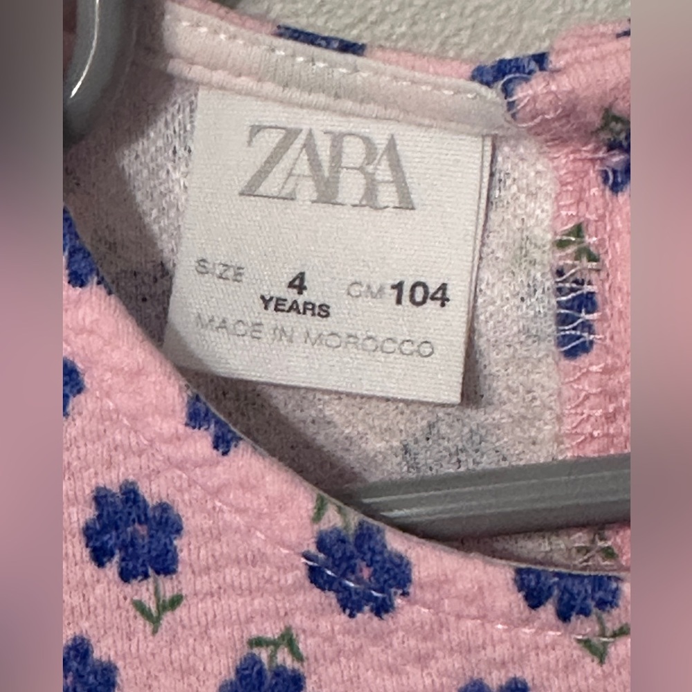 EUC Zara Pink Dress with Blue Floral Print and Ruffle Sleeves - Picture 6 of 8